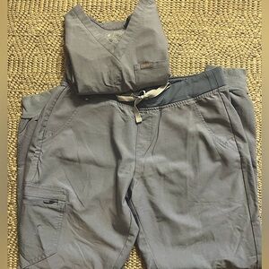 Womens figs vapor blue space dye scrub set